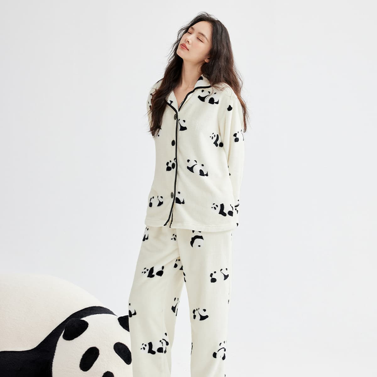 Категория А Зимняя фланелевая пижама Мужская кошка Вышивка Мужская пижама Коралловый бархат Домашняя одежда утолщение Теплый...