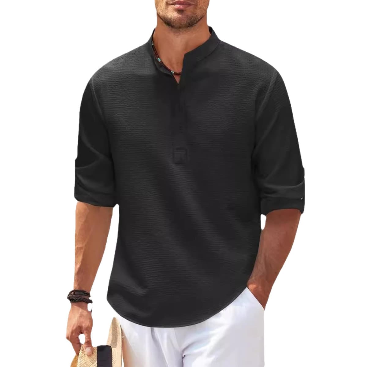 Европейские и американские мужские рубашки с длинным рукавом с вертикальным воротником с полукругом на пуговицах ананасовая...