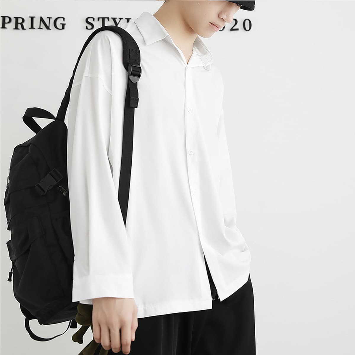 Свободный ледяной шелк свисает черная рубашка мужская с длинными рукавами весна и осень красивая dk мужская повседневная...