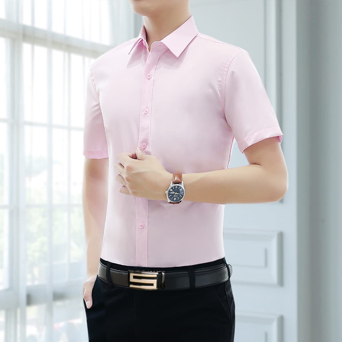 Белая рубашка Мужская рубашка с длинными и короткими рукавами Профессиональная Мужская фиксирующая одежда больших размеров...