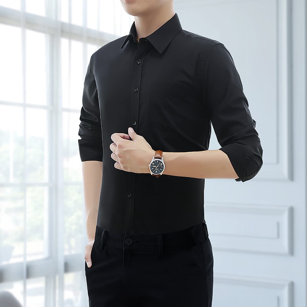 Белая рубашка Мужская рубашка с длинными и короткими рукавами Профессиональная Мужская фиксирующая одежда больших размеров...