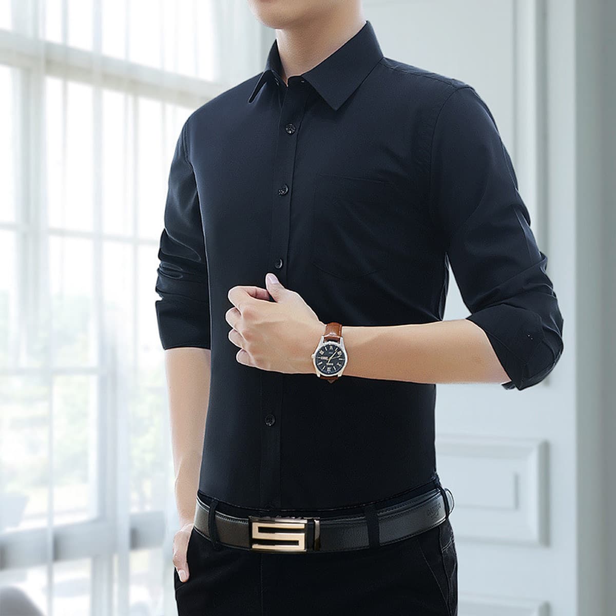 Белая рубашка Мужская рубашка с длинными и короткими рукавами Профессиональная Мужская фиксирующая одежда больших размеров...