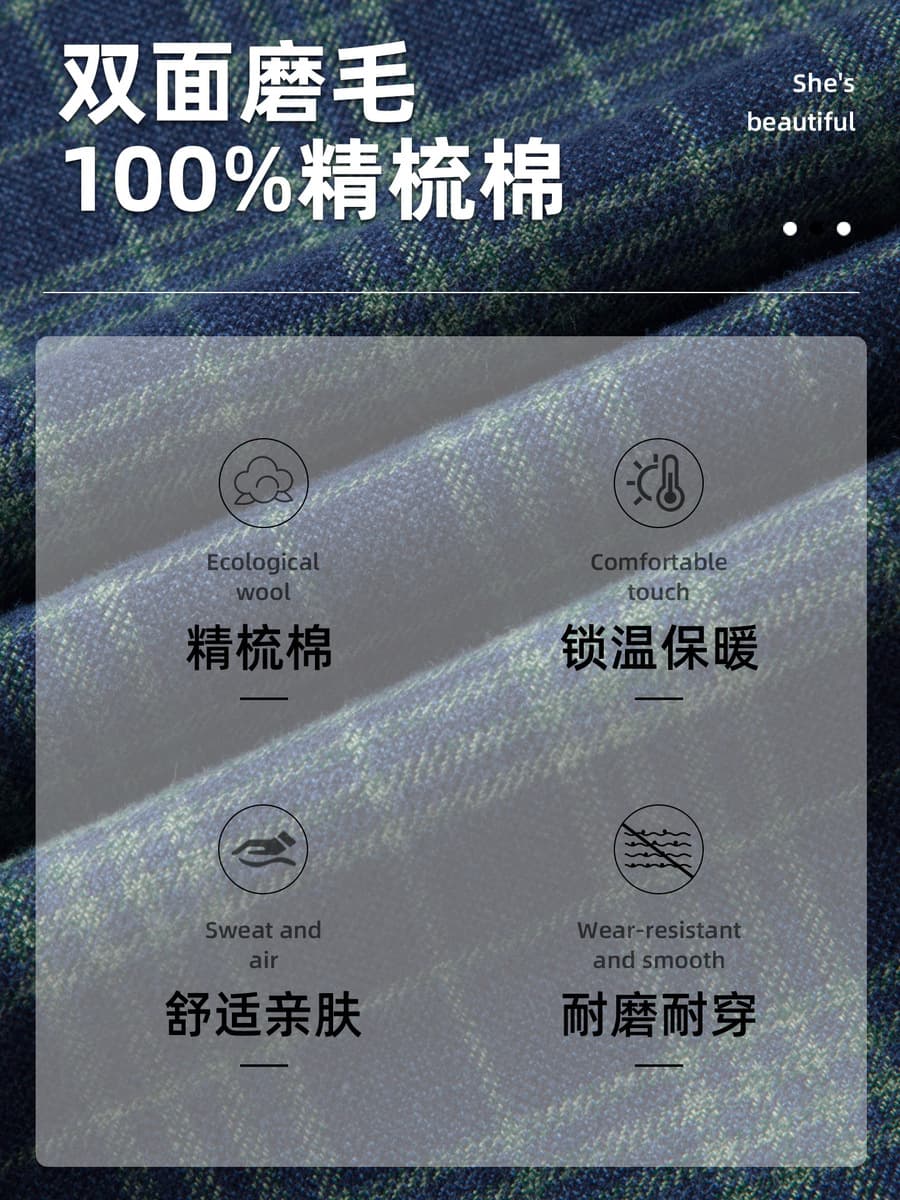 Новая осенне-зимняя мужская рубашка из чистого хлопка с начесом в клетку, синяя клетчатая, высококачественная повседневная...