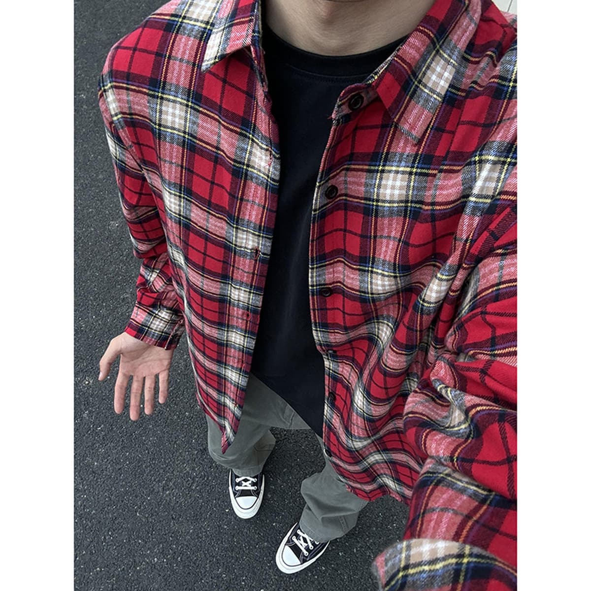 Мужская рубашка в клетку больших размеров, длинный рукав, весна-осень 2025, модный американский ретро стиль, свободный...