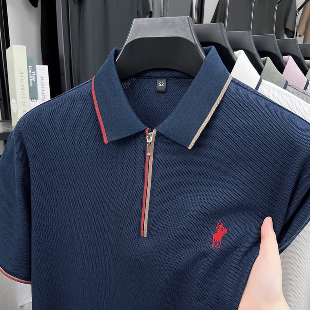 Новая летняя мужская модная однотонная рубашка-поло с вышивкой и короткой молнией для молодых и мужчин среднего возраста,...