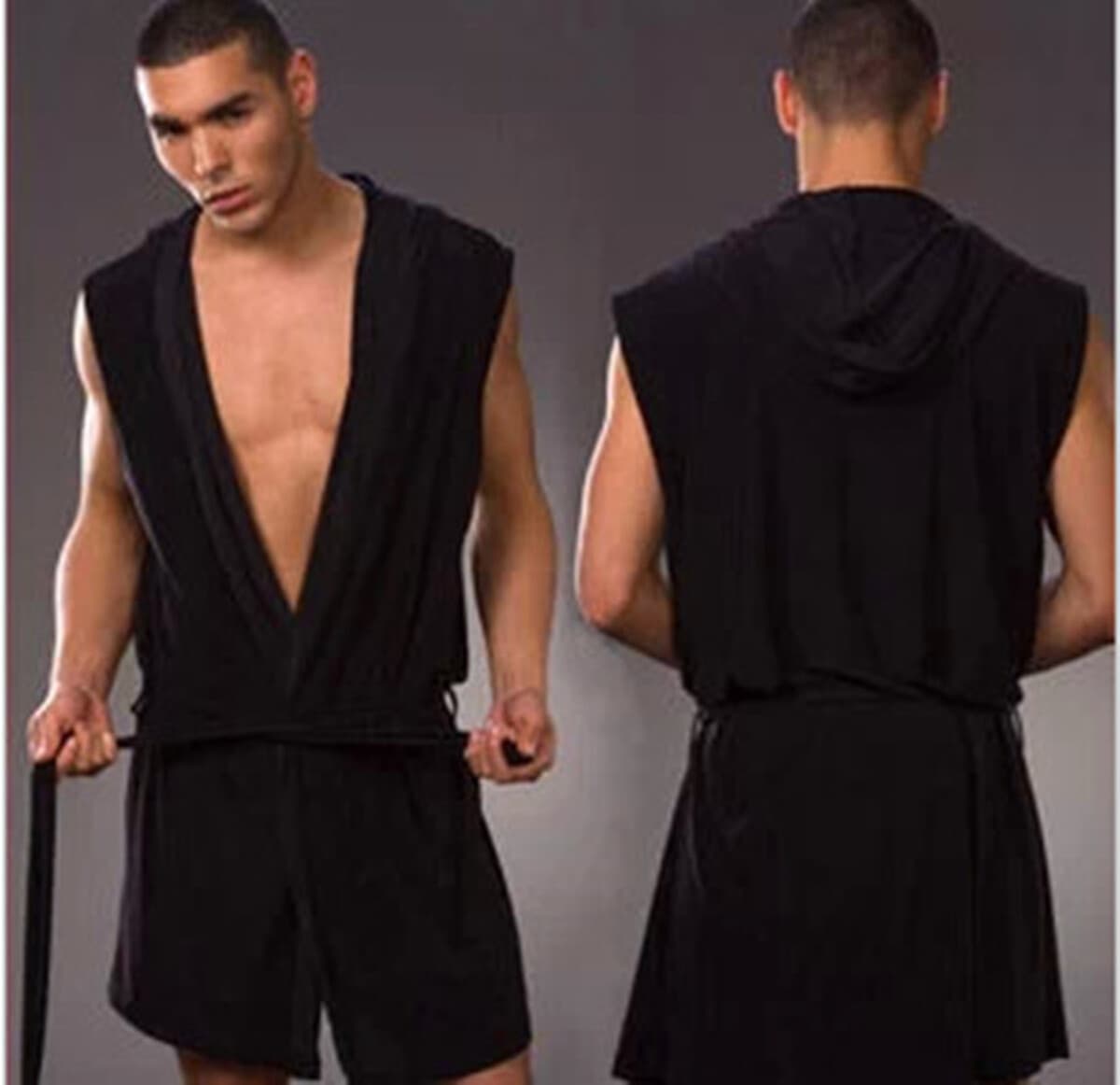 Трансграничная Европейская версия мужской Халат крутой и шелковистый мужской Халат без рукавов с капюшоном тонкий...