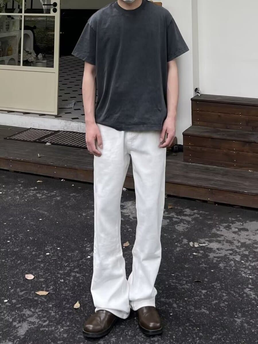 Чисто-белая американская высокая улица vibe тонкая, тонкая, длинная, высокая, повседневная дикая пара джинсы