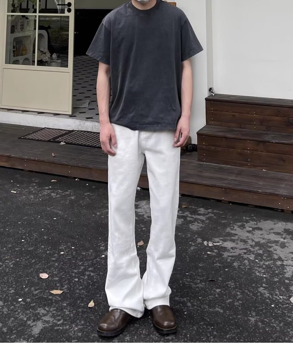 Чисто-белая американская высокая улица vibe тонкая, тонкая, длинная, высокая, повседневная дикая пара джинсы