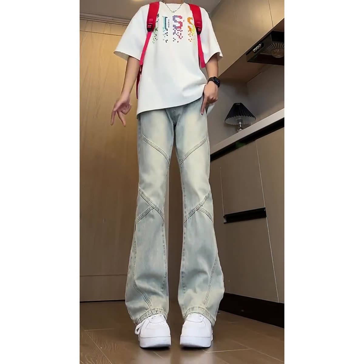 Американские высокие улицы vibe красивые штаны с узорчатыми ножами джинсы ятаган