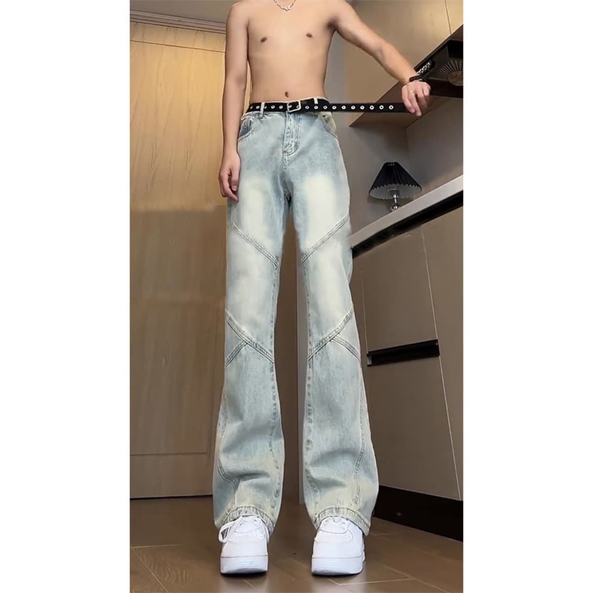 Американские высокие улицы vibe красивые штаны с узорчатыми ножами джинсы ятаган