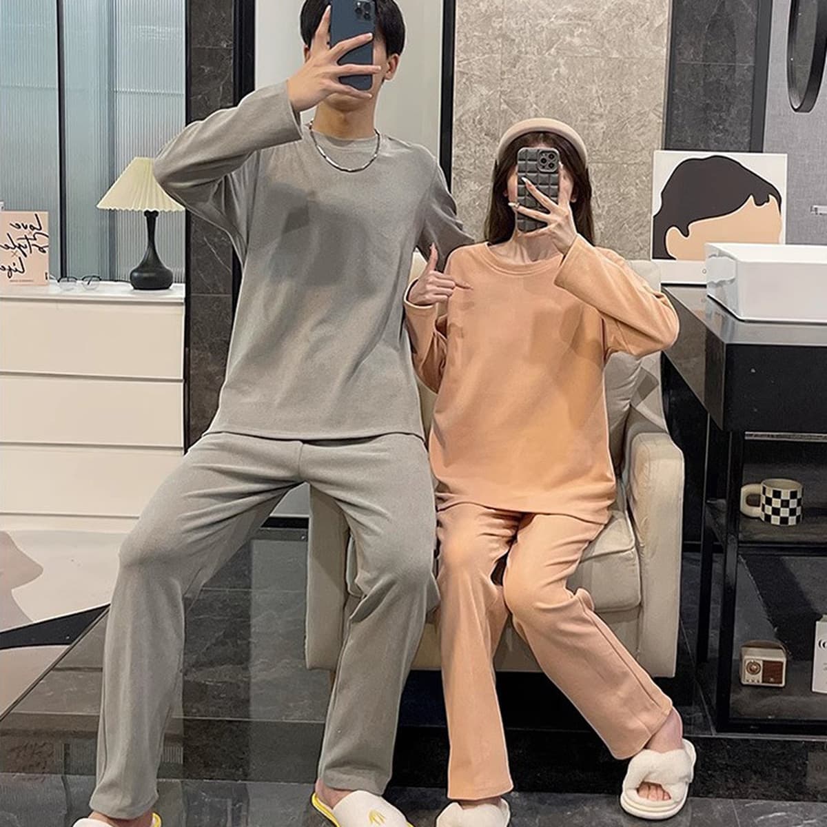 Осенняя и зимняя новая двухсторонняя домашняя одежда Delong простой, премиум мягкий, пара пижамы, женщины могут носить...