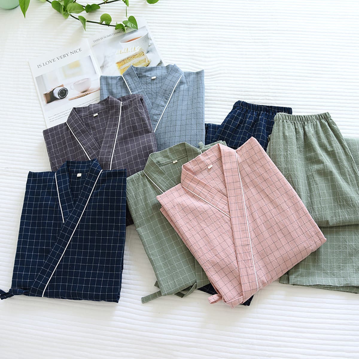 Новый летний хлопковый костюм-кимоно для пар, весна и осень, тонкие мужские и женские домашние пижамы из выстиранного...