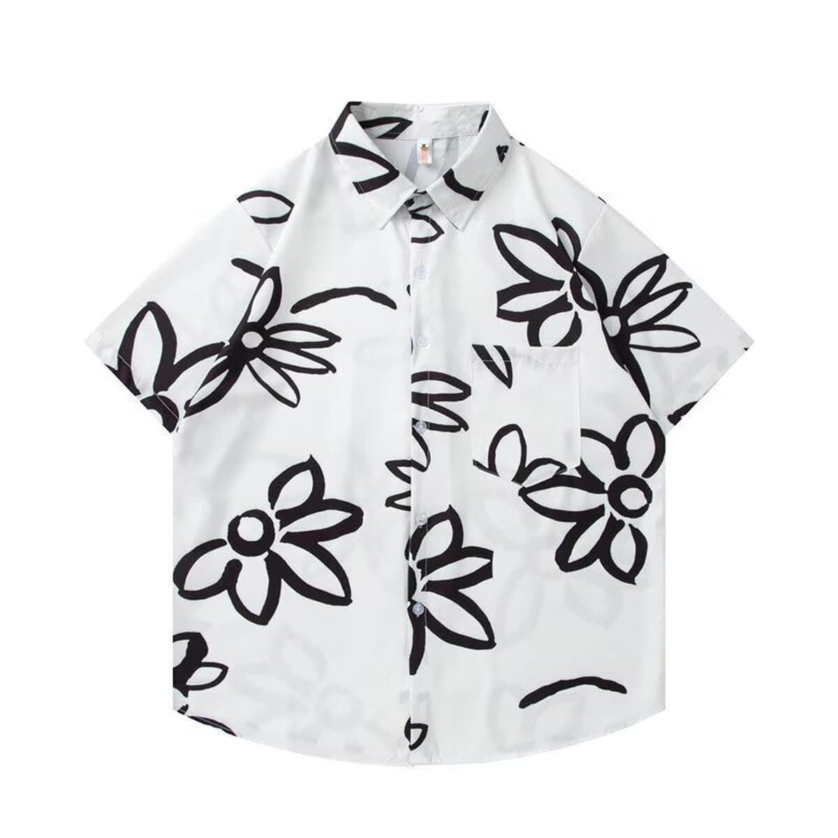 Мужская летняя рубашка с коротким рукавом из тонкой шелковистой ткани, гавайский цветочный принт, модная пляжная рубашка,...
