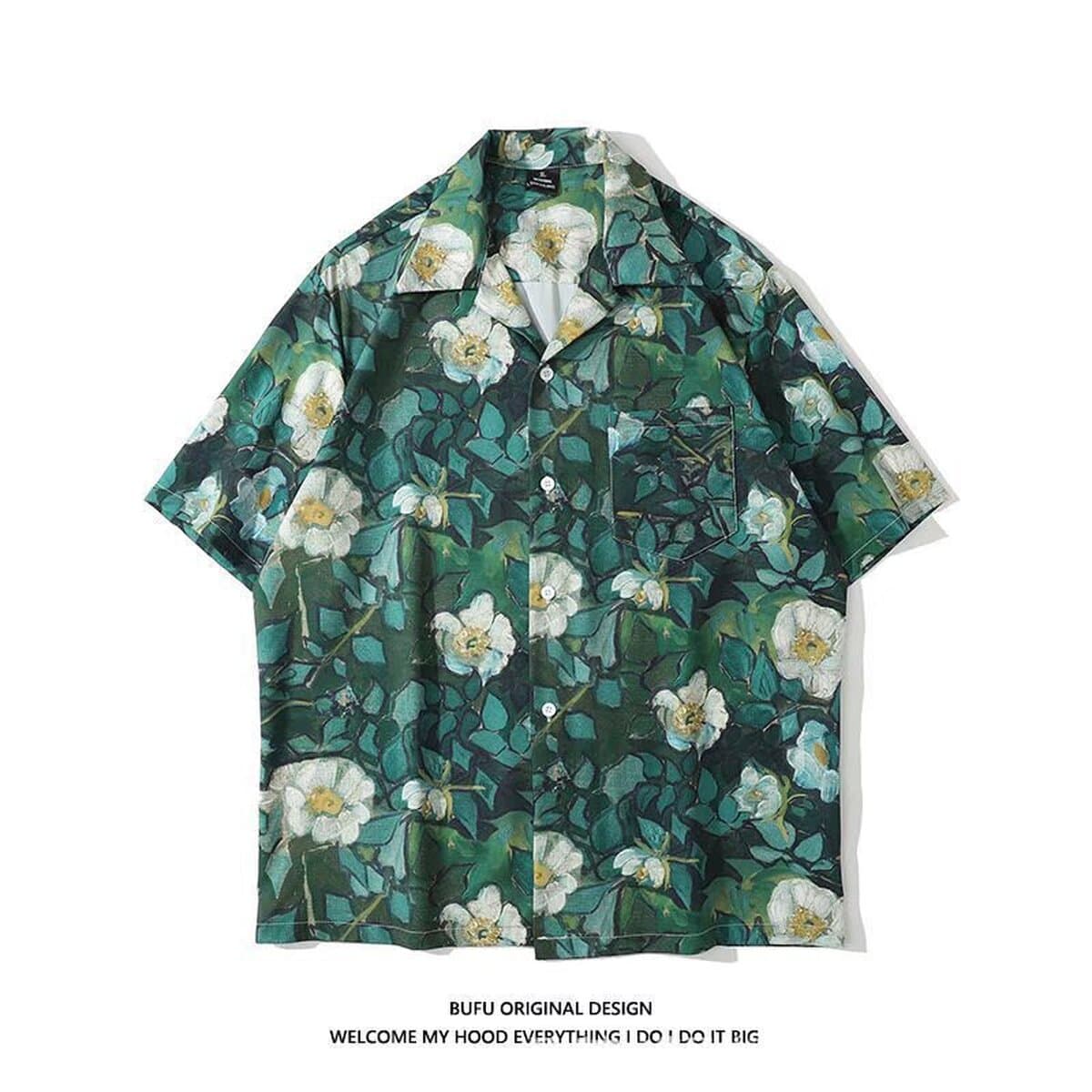 Костюм воротник 2025 новые мужские цветочные рубашки корейская версия свободная мода с принтом пляжный ветер повседневные...