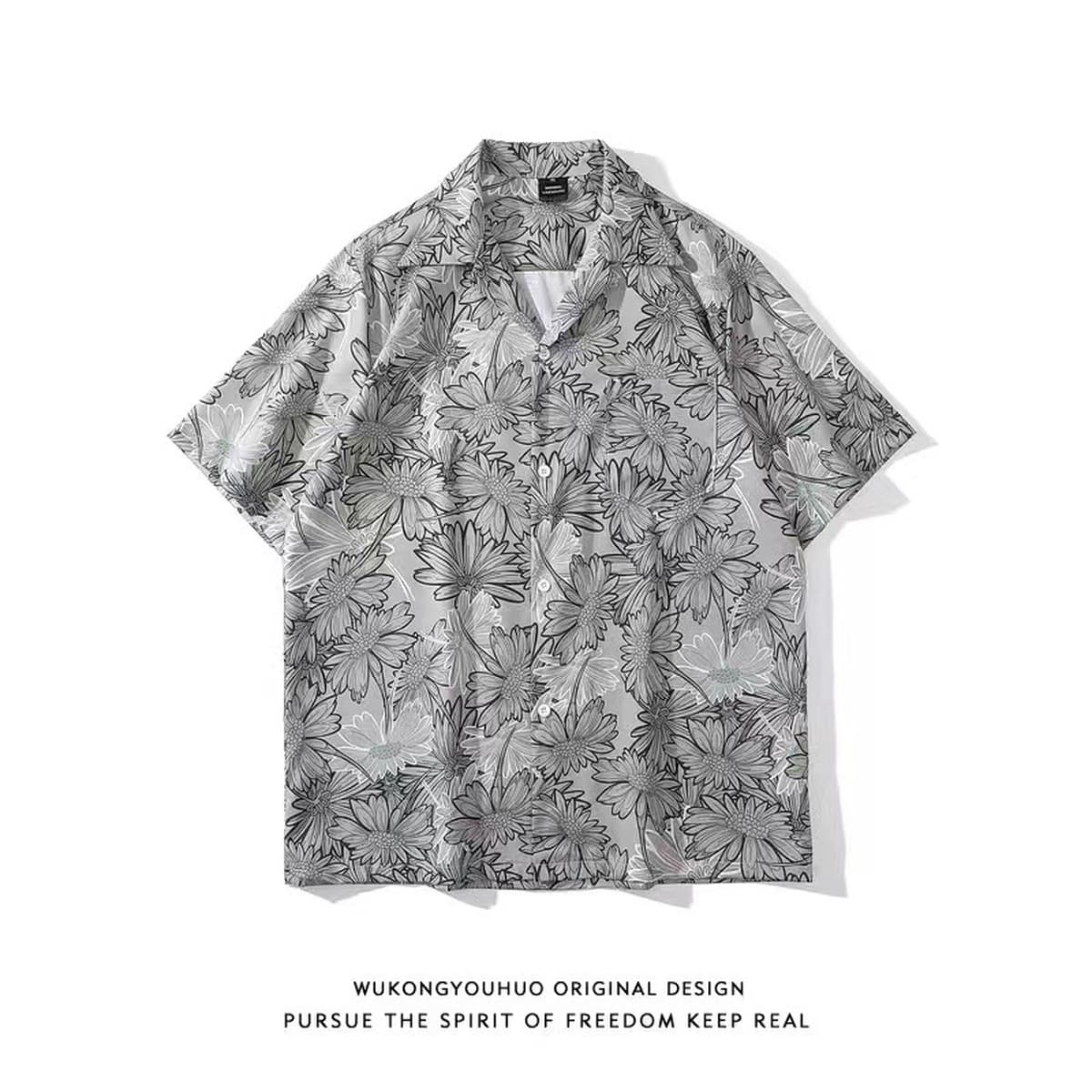 Костюм воротник 2025 новые мужские цветочные рубашки корейская версия свободная мода с принтом пляжный ветер повседневные...