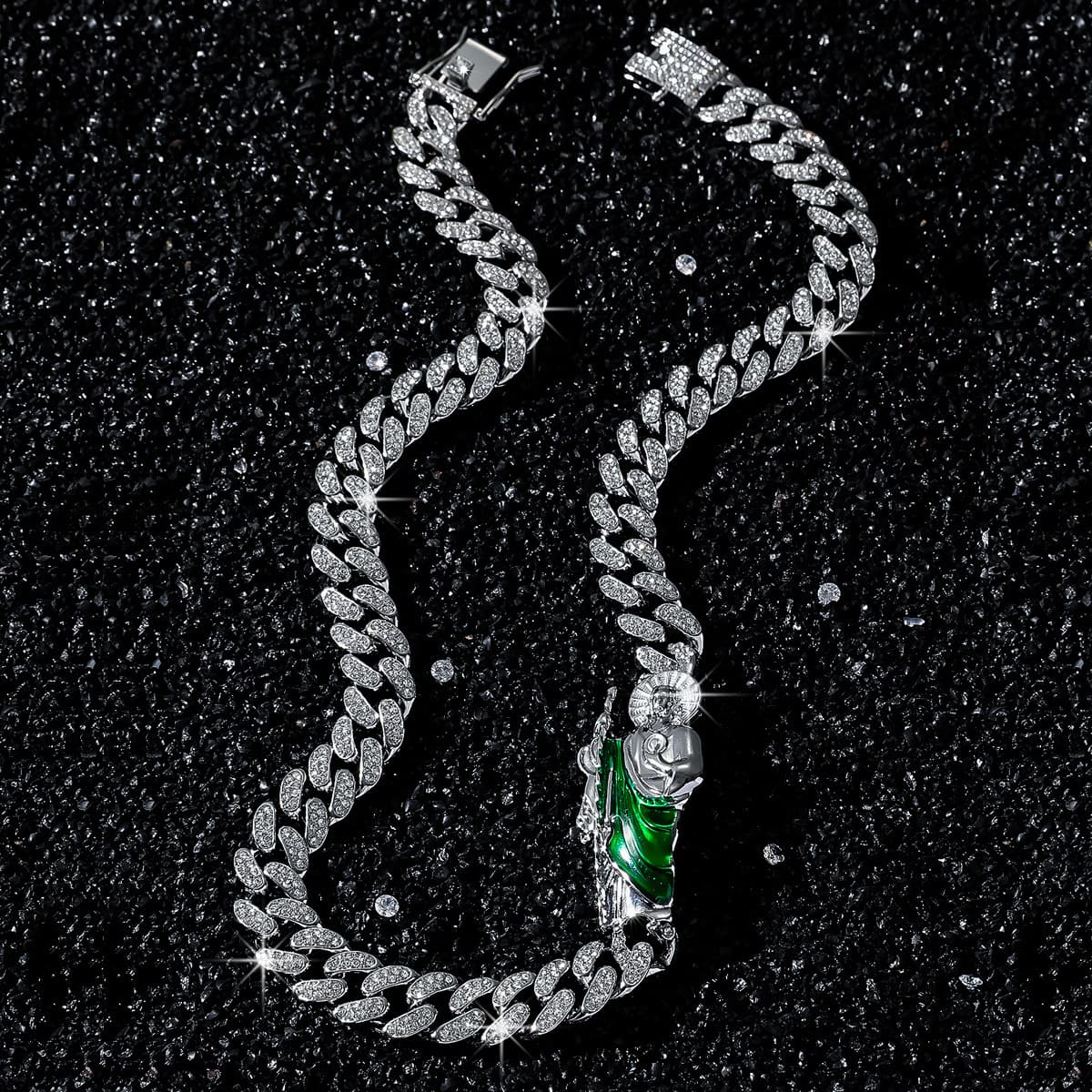 Мужское 12 мм полное бриллиантовое кубинское цепочка религиозное святое Иуде колье цепи ожерелье Европа-Европа...