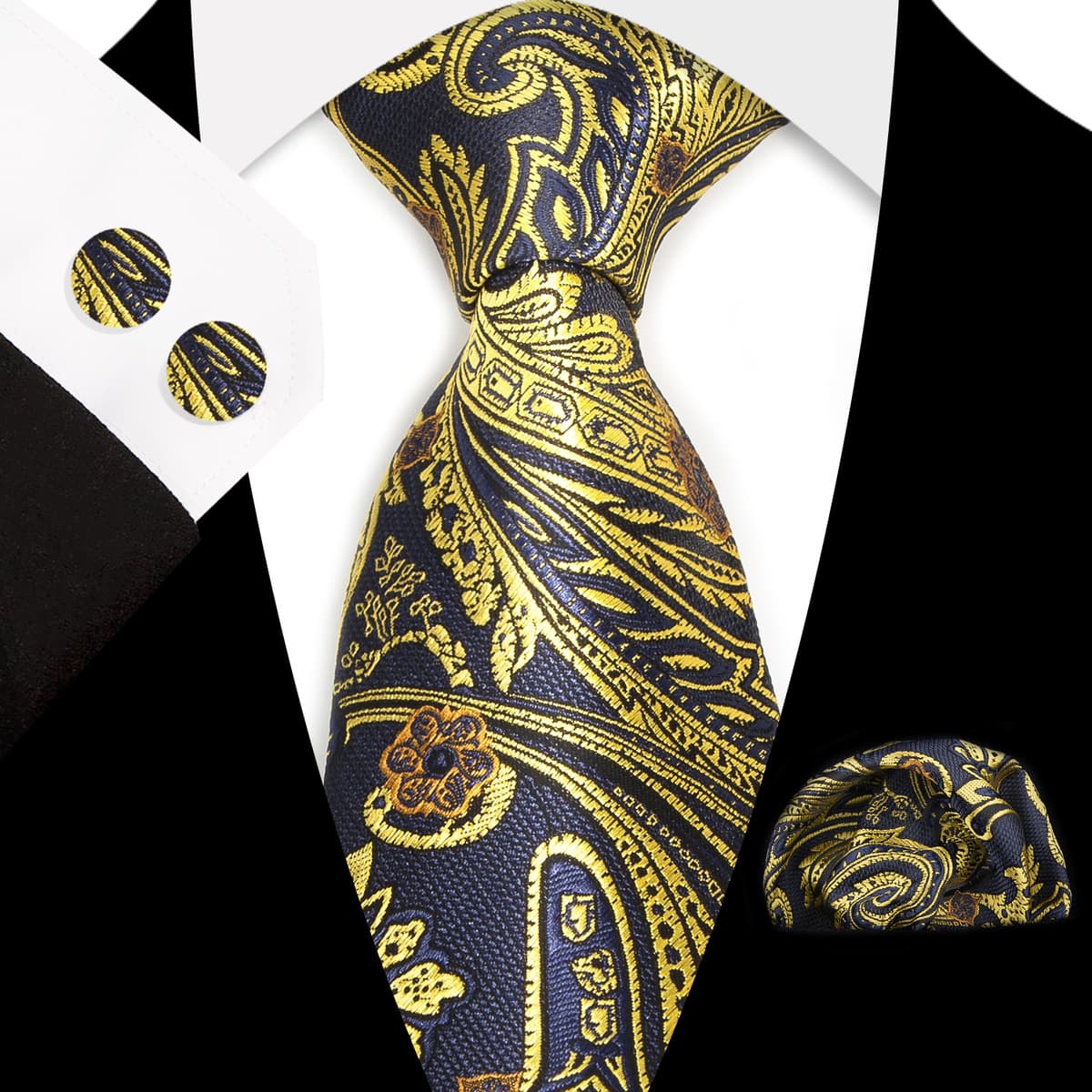 Мужской галстук карман Квадратные запонки костюм Деловое платье Винтаж 8,5 см жаккардовый галстук Пейсли набор из 3 предметов