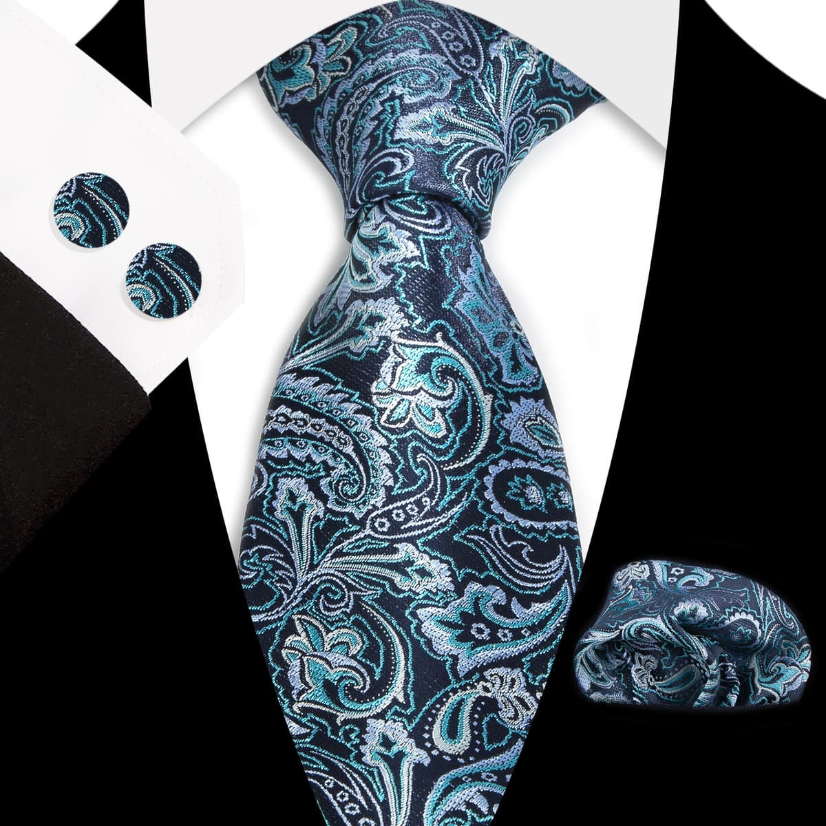 Мужской галстук карман Квадратные запонки костюм Деловое платье Винтаж 8,5 см жаккардовый галстук Пейсли набор из 3 предметов