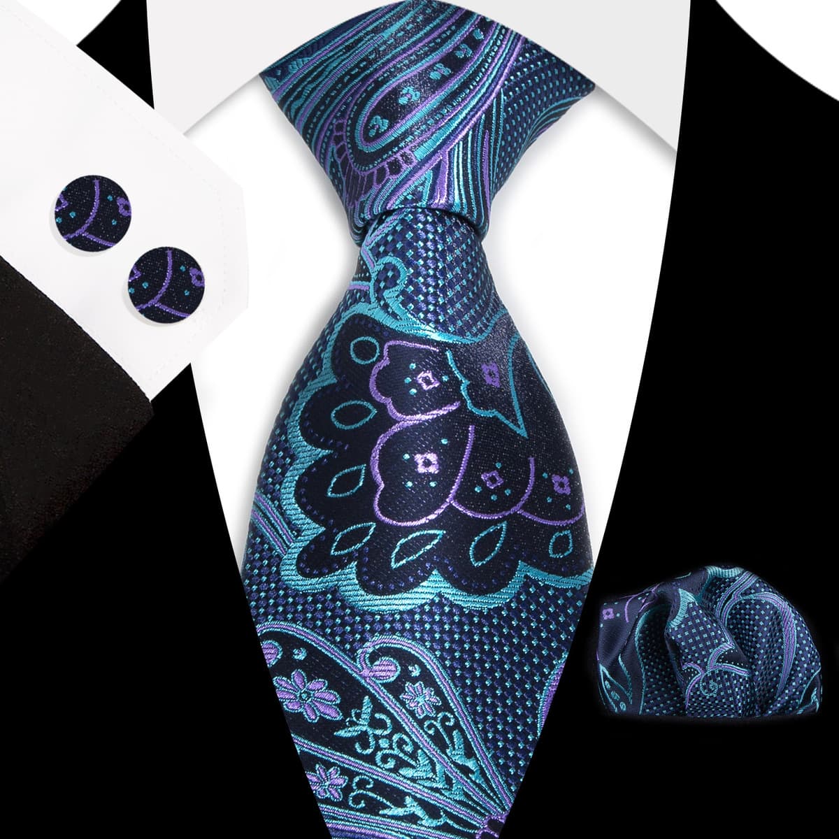 Мужской галстук карман Квадратные запонки костюм Деловое платье Винтаж 8,5 см жаккардовый галстук Пейсли набор из 3 предметов