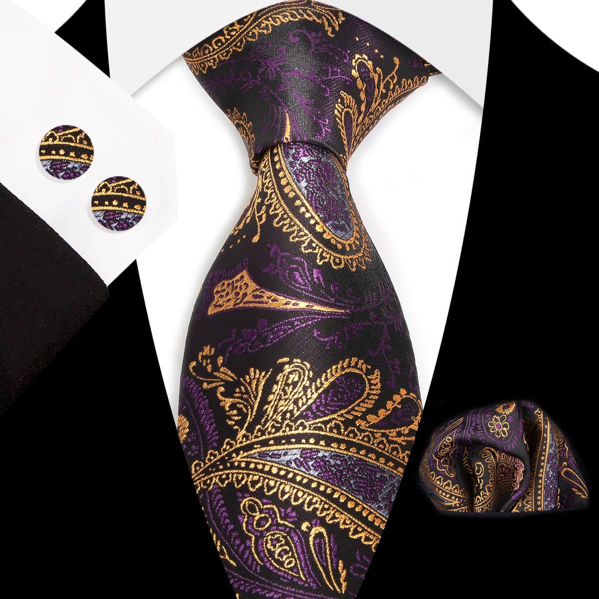 Мужской галстук карман Квадратные запонки костюм Деловое платье Винтаж 8,5 см жаккардовый галстук Пейсли набор из 3 предметов