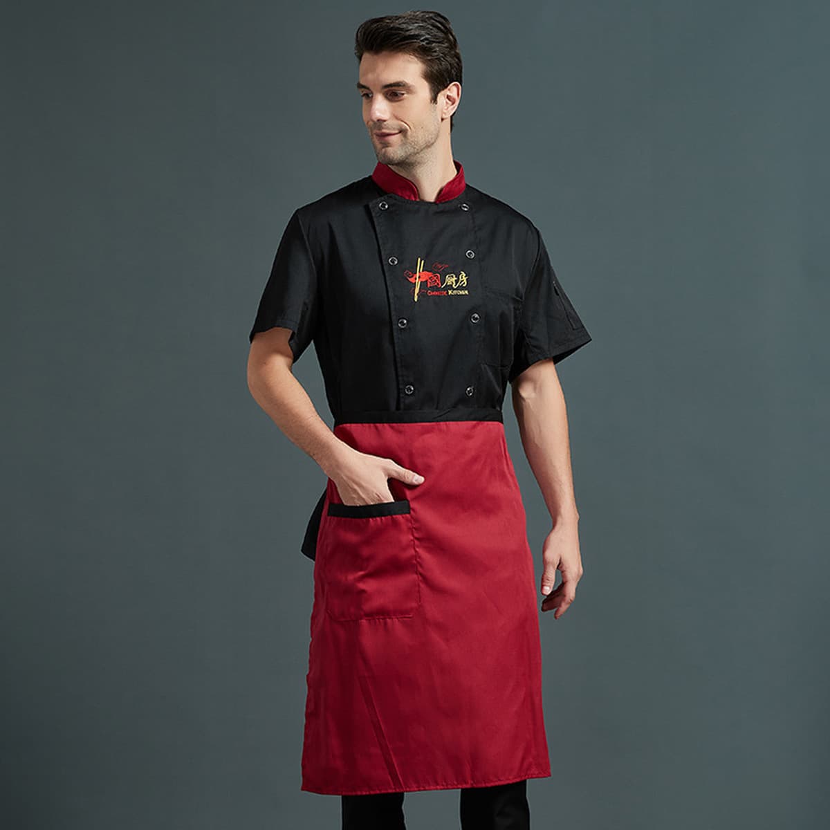 Рабочая одежда шеф-повара Осенне-зимний костюм с длинными рукавами Мужская гостиничная кухонная одежда больших размеров...