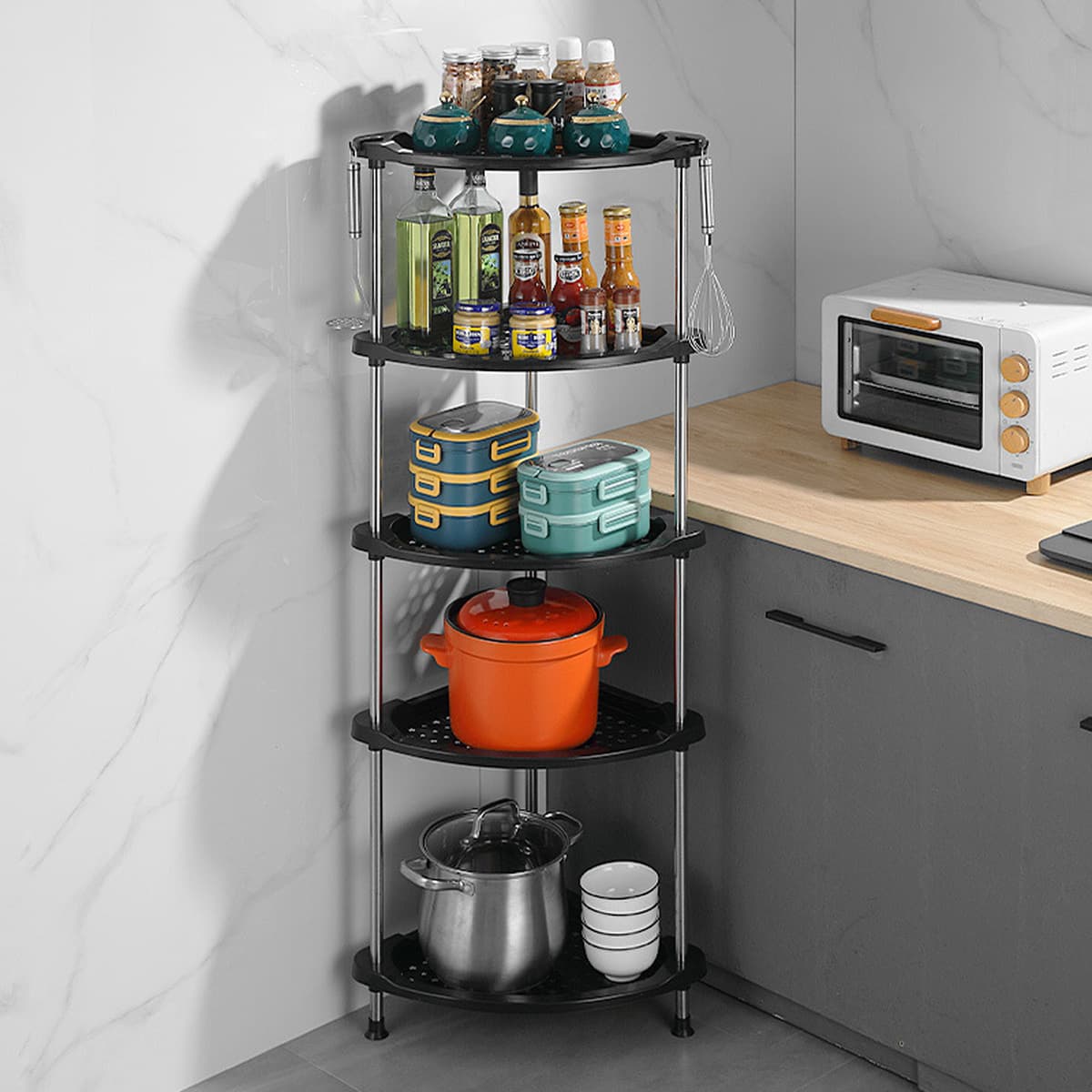 Кухонная стойка для хранения Угловая треугольная стойка для приправ Бытовые кухонные приправы Угловая многослойная напольная...