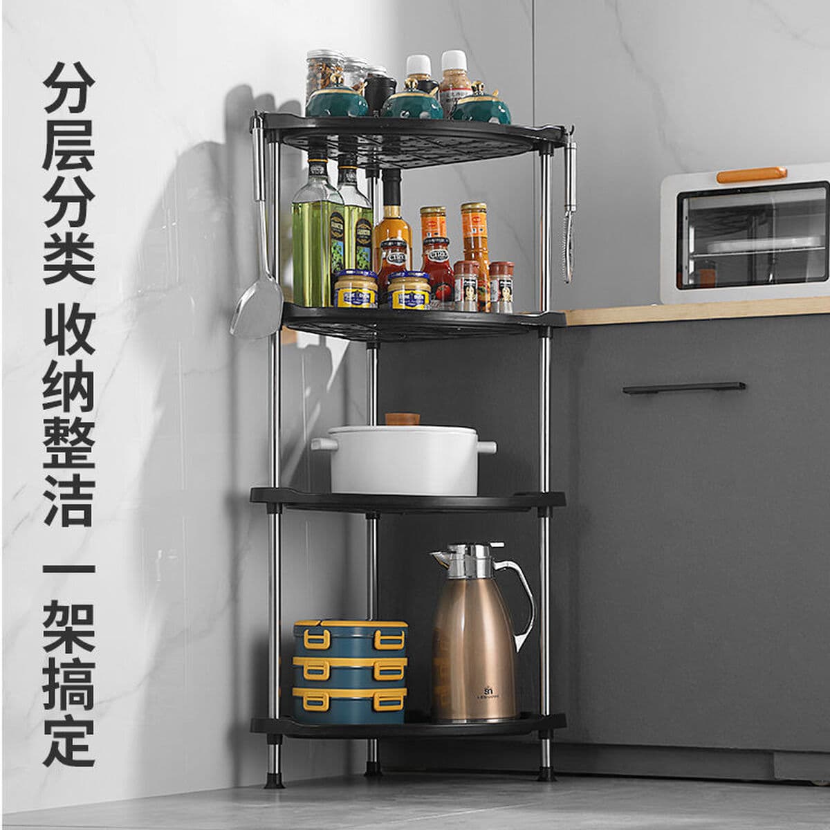 Кухонная стойка для хранения Угловая треугольная стойка для приправ Бытовые кухонные приправы Угловая многослойная напольная...