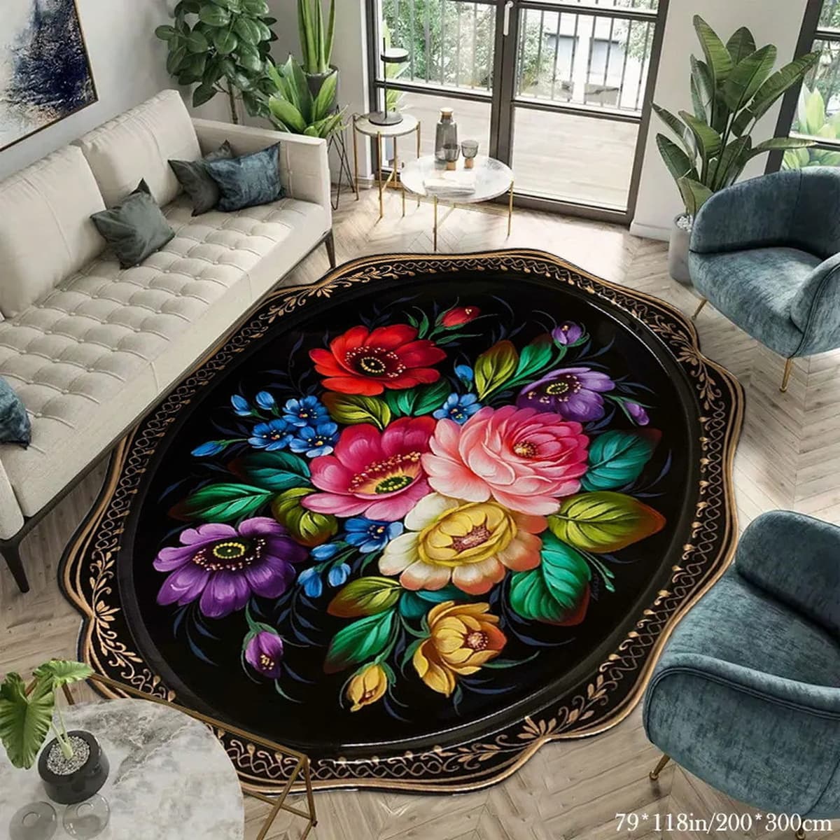 Трансграничный ковер Amazon temu в стиле ретро с цветочным принтом, диван для гостиной, износостойкий и грязеотталкивающий...