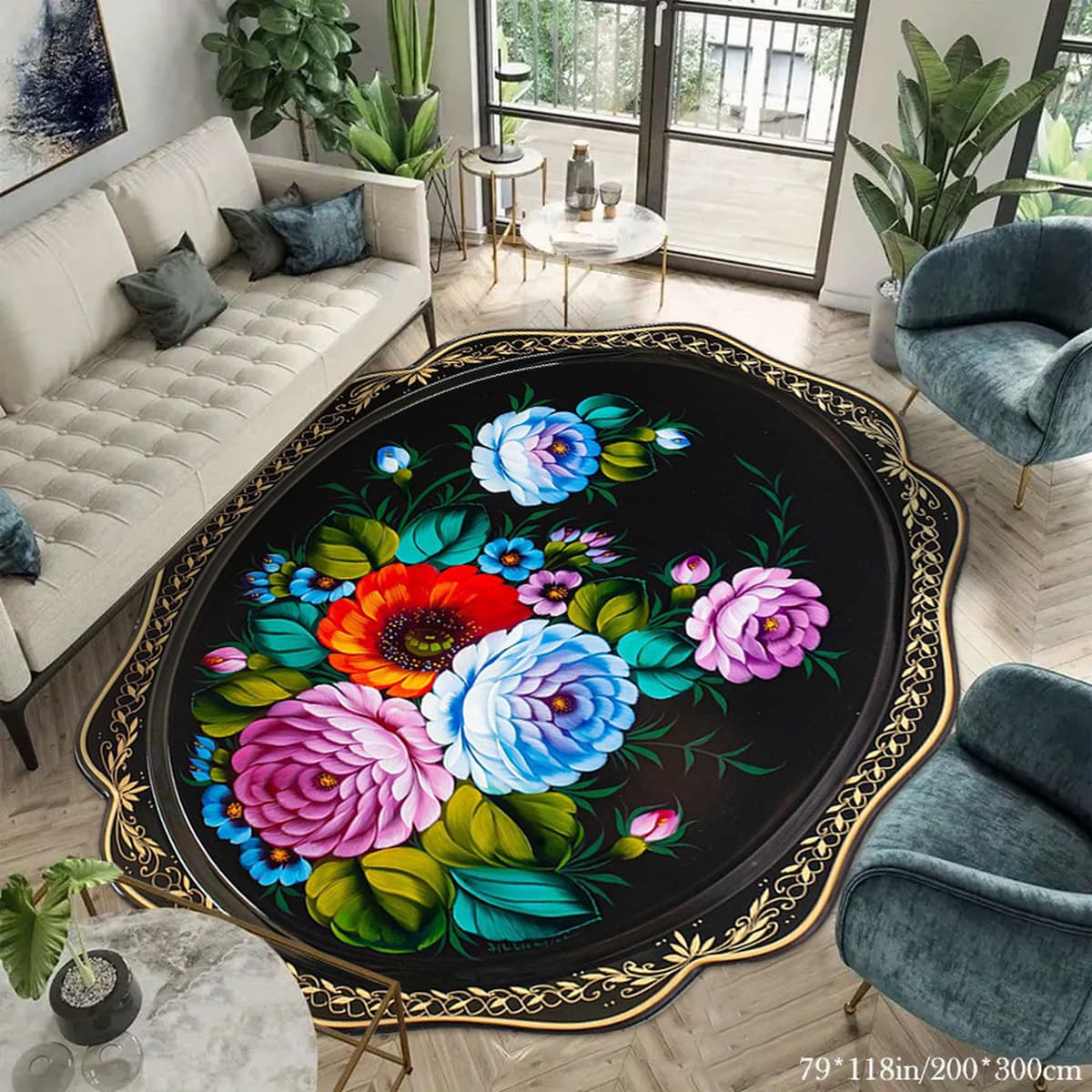 Трансграничный ковер Amazon temu в стиле ретро с цветочным принтом, диван для гостиной, износостойкий и грязеотталкивающий...