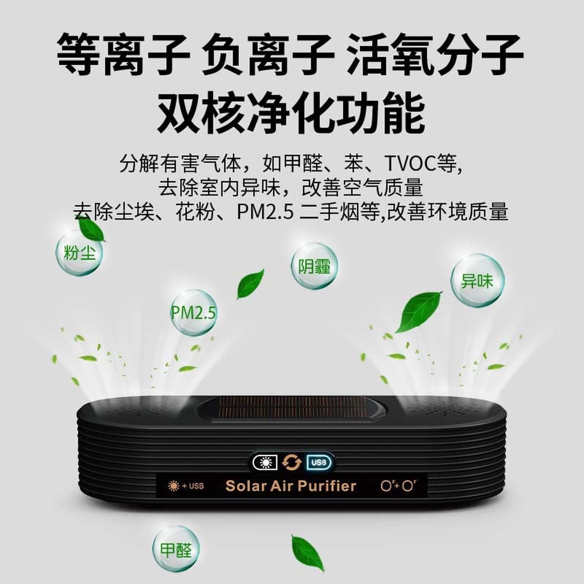 Автомобильный очиститель воздуха на солнечной энергии без расходных материалов, удаляет запахи, формальдегид, дым,...