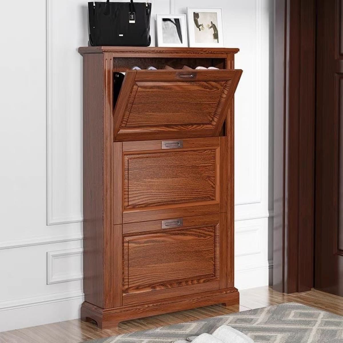 Ультратонкий обувной шкаф большой емкости из массива дерева