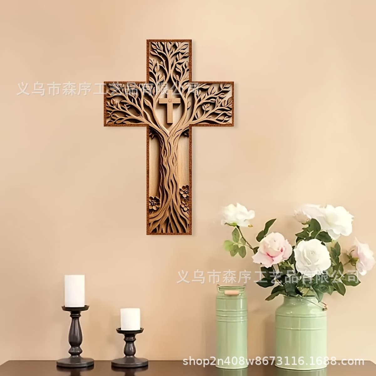 Трансграничный 1pc ретро деревянный настенный крест Христос деревянный художественный знак дома религиозный декоративный...