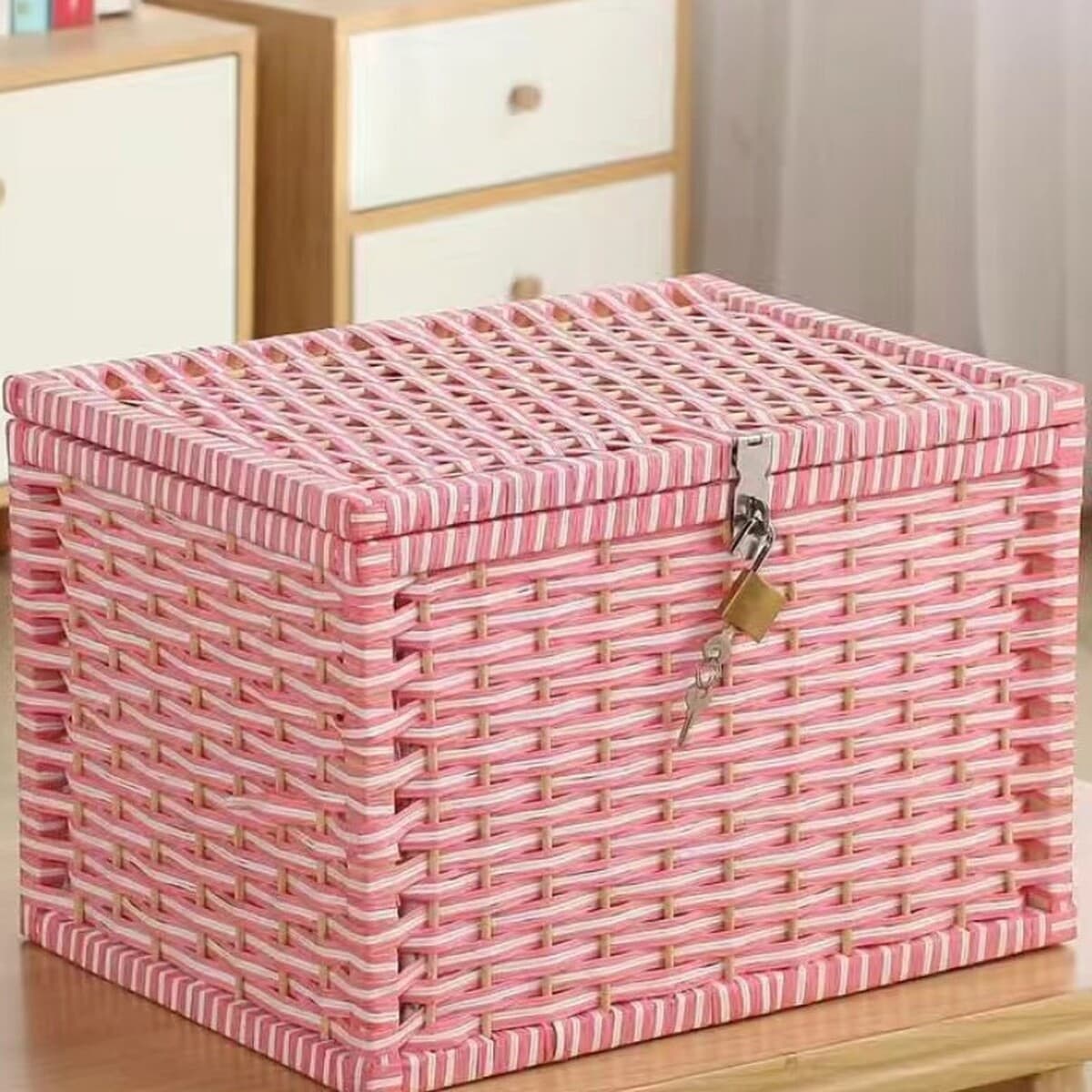 Запираемый ящик для хранения, ящик для хранения из ротанга, студенческий настольный ящик для хранения, домашний общежитие,...