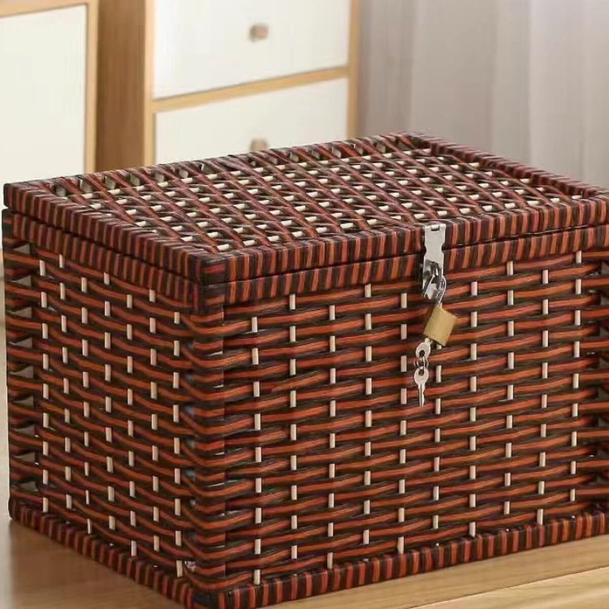 Запираемый ящик для хранения, ящик для хранения из ротанга, студенческий настольный ящик для хранения, домашний общежитие,...