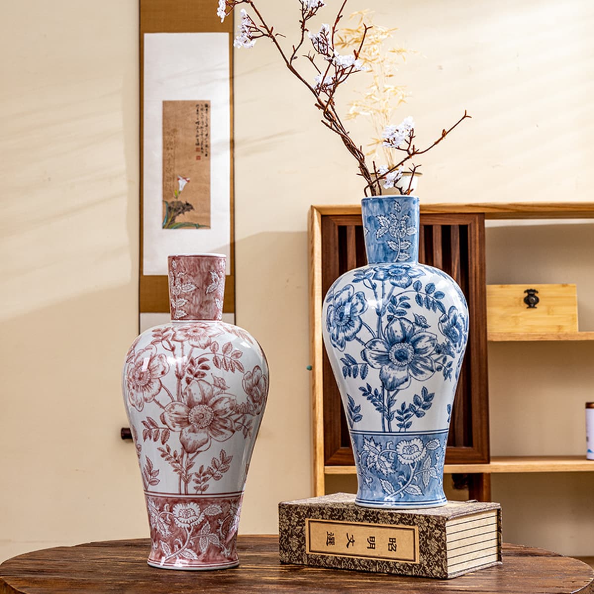 Новая китайская вилла керамическая ваза от пола до потолка высокого класса легкая роскошная керамическая ваза украшение...