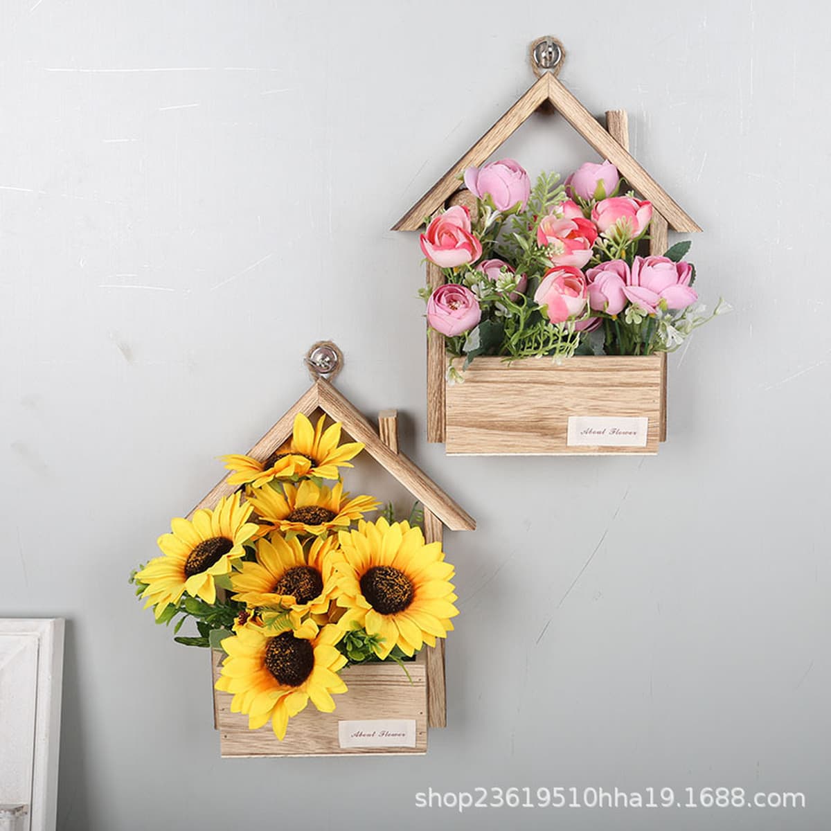 Настенный декор: деревянный домик, подвесное украшение для дома, искусственный цветочный горшок, настенная корзина для цветов