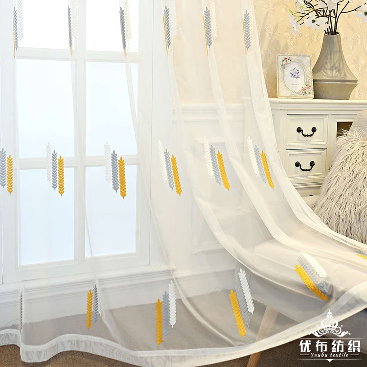 Спотовые экраны, вышитые колосьями пшеницы, балконные шторы, перегородки, полузатененные оконные экраны в гостиной