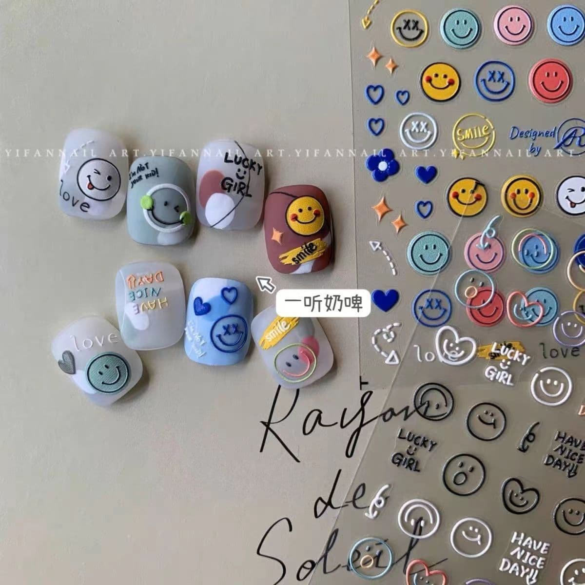 Наклейки для дизайна ногтей с милым сердечком, смайликом, мультяшными 3D-рельефными стерео наклейками, водостойкие,...