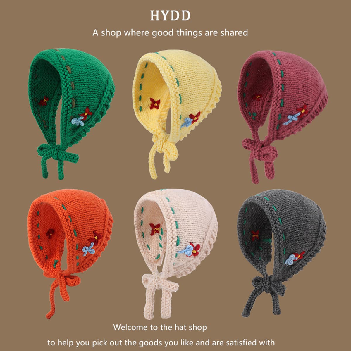 Японский ретро ручной работы трикотажный треугольный шарф женский осень и зима ins сладкие и милые цветы шерстяные тюрбаны