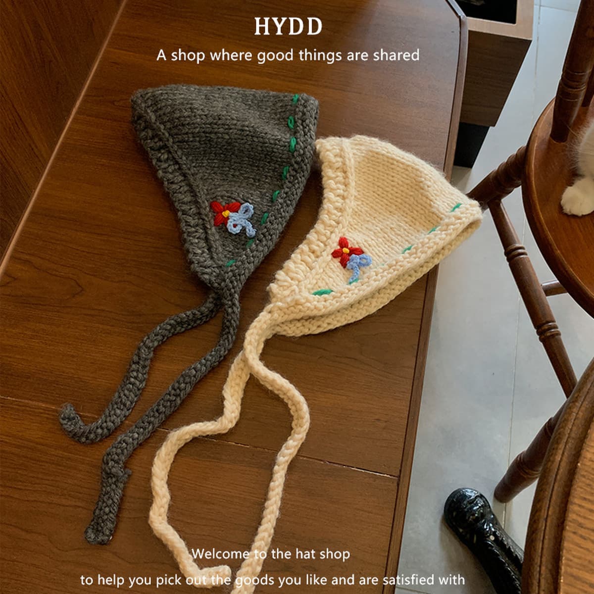 Японский ретро ручной работы трикотажный треугольный шарф женский осень и зима ins сладкие и милые цветы шерстяные тюрбаны