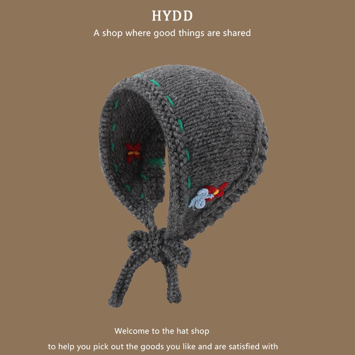 Японский ретро ручной работы трикотажный треугольный шарф женский осень и зима ins сладкие и милые цветы шерстяные тюрбаны