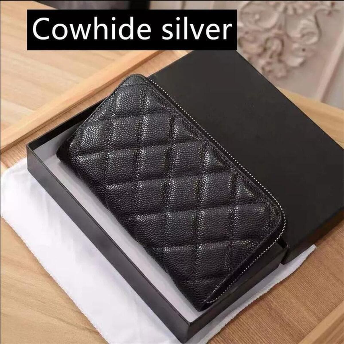 Кошелек Chanel женский стеганый, длинный, цвет «кавайар», на молнии, с отделениями для визиток и кредитных карт, из овчины с...