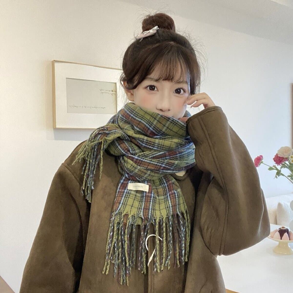 Имитация кашемирового клетчатого шарфа женский продвинутый смысл зимний женский шарф студент рождественский подарок шаль...