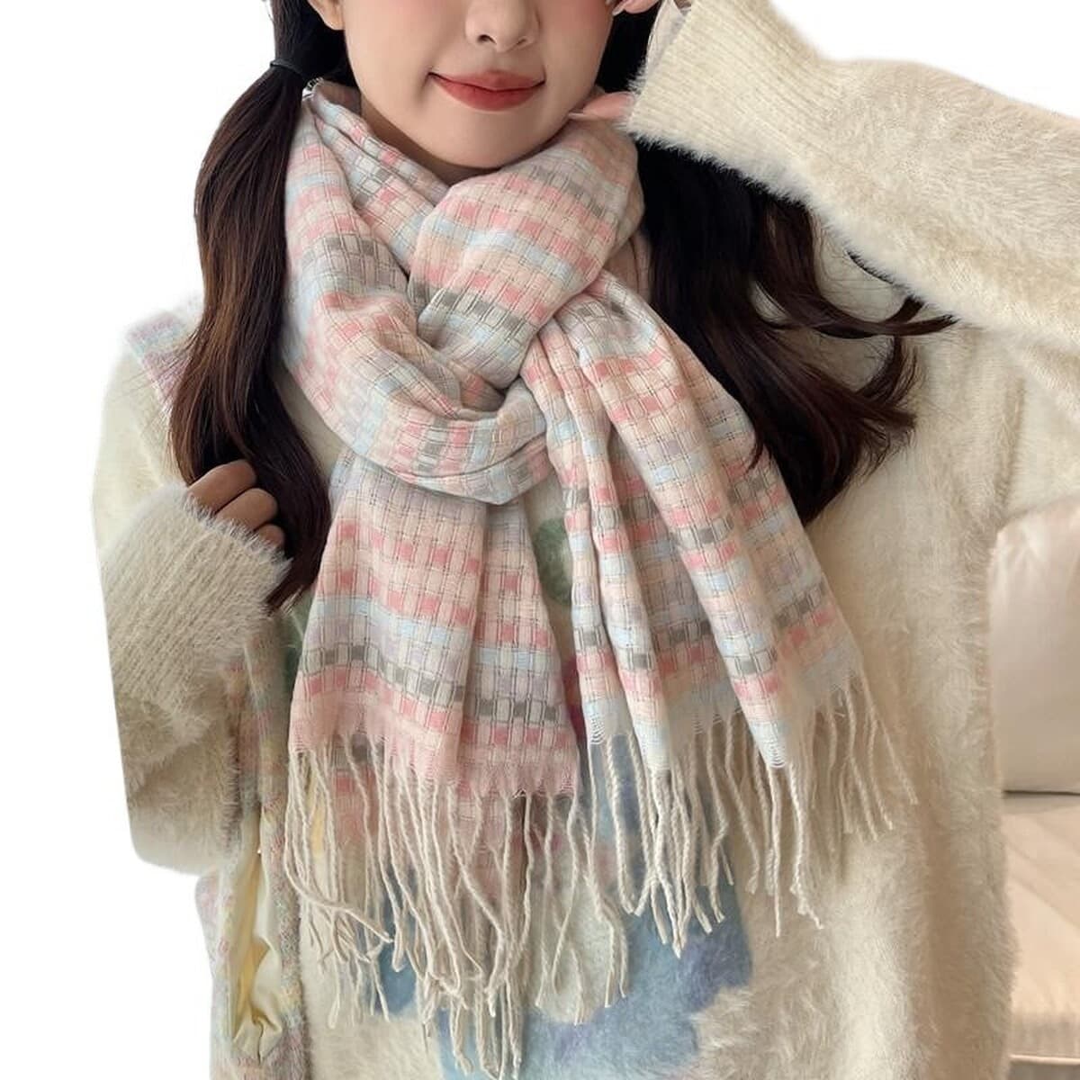 Имитация кашемирового клетчатого шарфа женский продвинутый смысл зимний женский шарф студент рождественский подарок шаль...