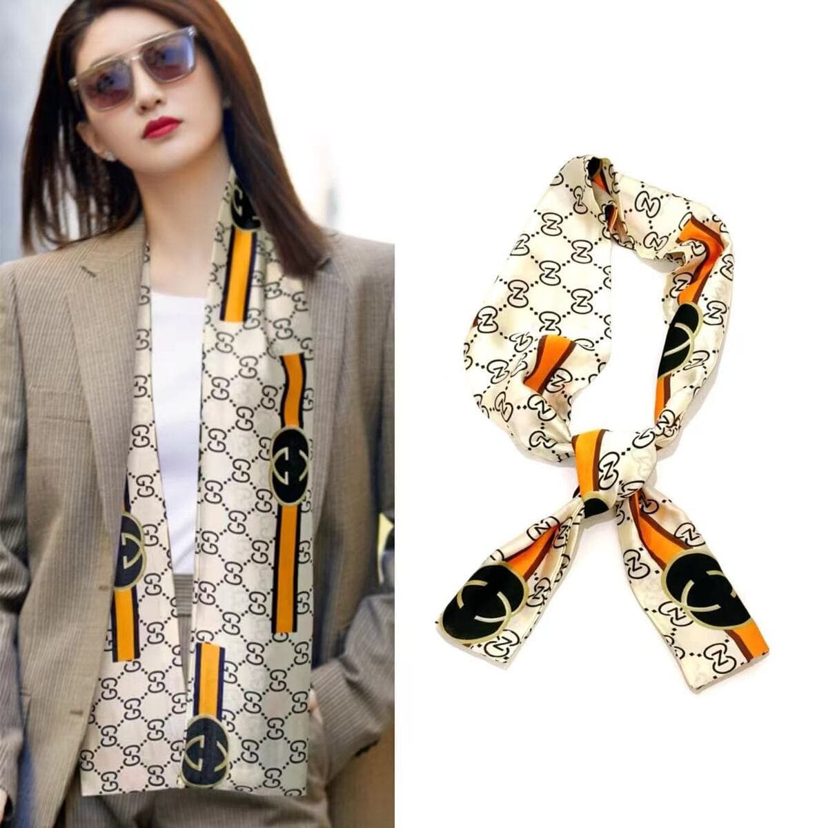 Шелковый шарф, высококачественный шелк, длинная повязка для волос в стиле знаменитостей, аксессуары для волос, лента для...