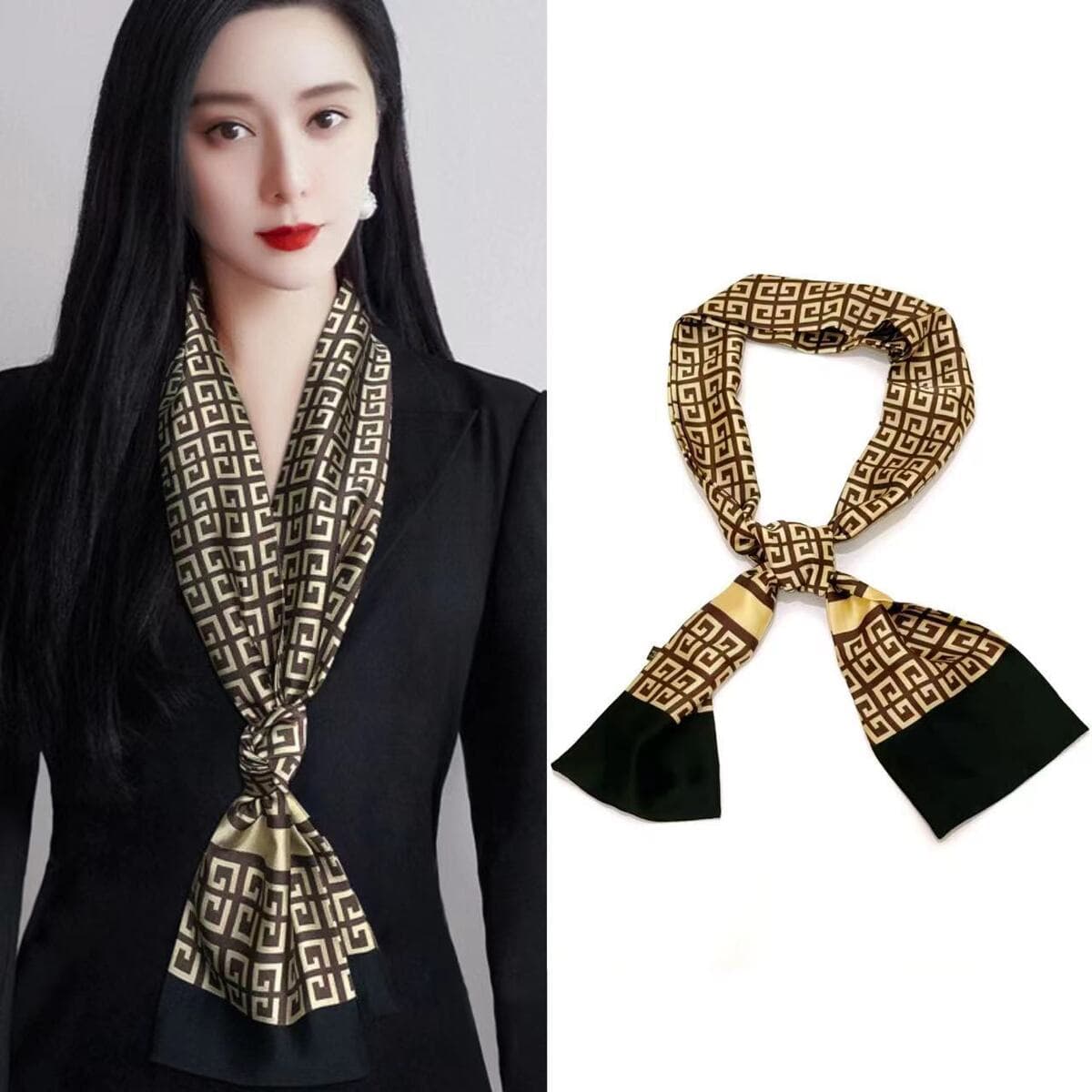 Шелковый шарф, высококачественный шелк, длинная повязка для волос в стиле знаменитостей, аксессуары для волос, лента для...