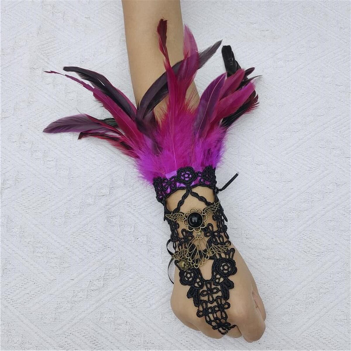 Амазонка Хэллоуин перья крючка перчатки готический стиль выпускной бал вышитый браслет вечеринка кружевные аксессуары...