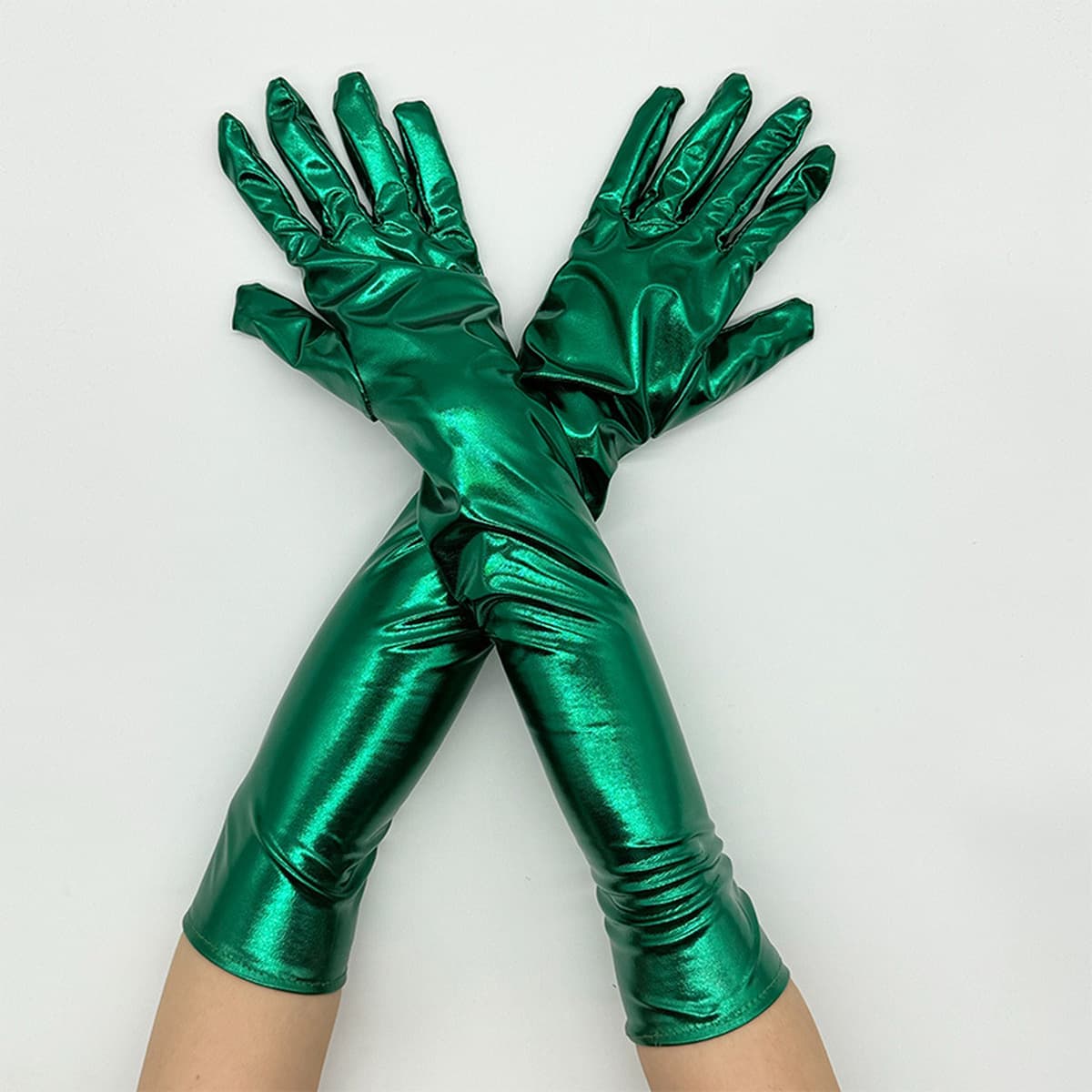 Серебряные перчатки для танцев на шесте с покрытием из лакированной кожи Аксессуары для костюмов на Хэллоуин Приталенные...