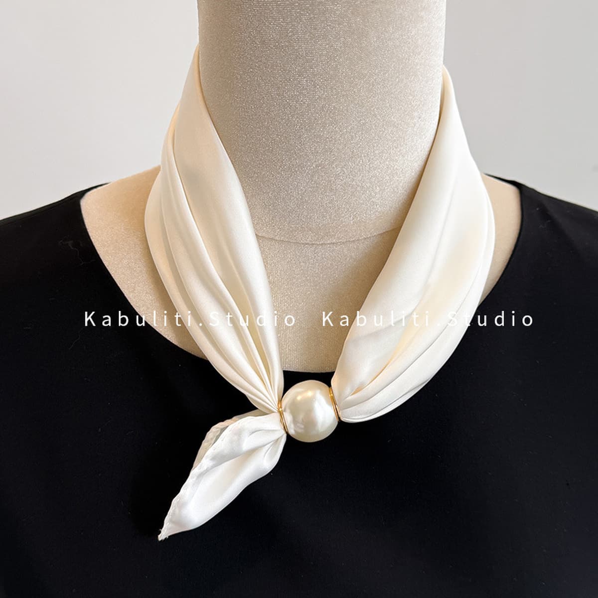 Белое жемчужное ожерелье с магнитной пряжкой, узкий длинный шелковый шарф для ушей, женский шарф на шею с рубашкой, тонкий...