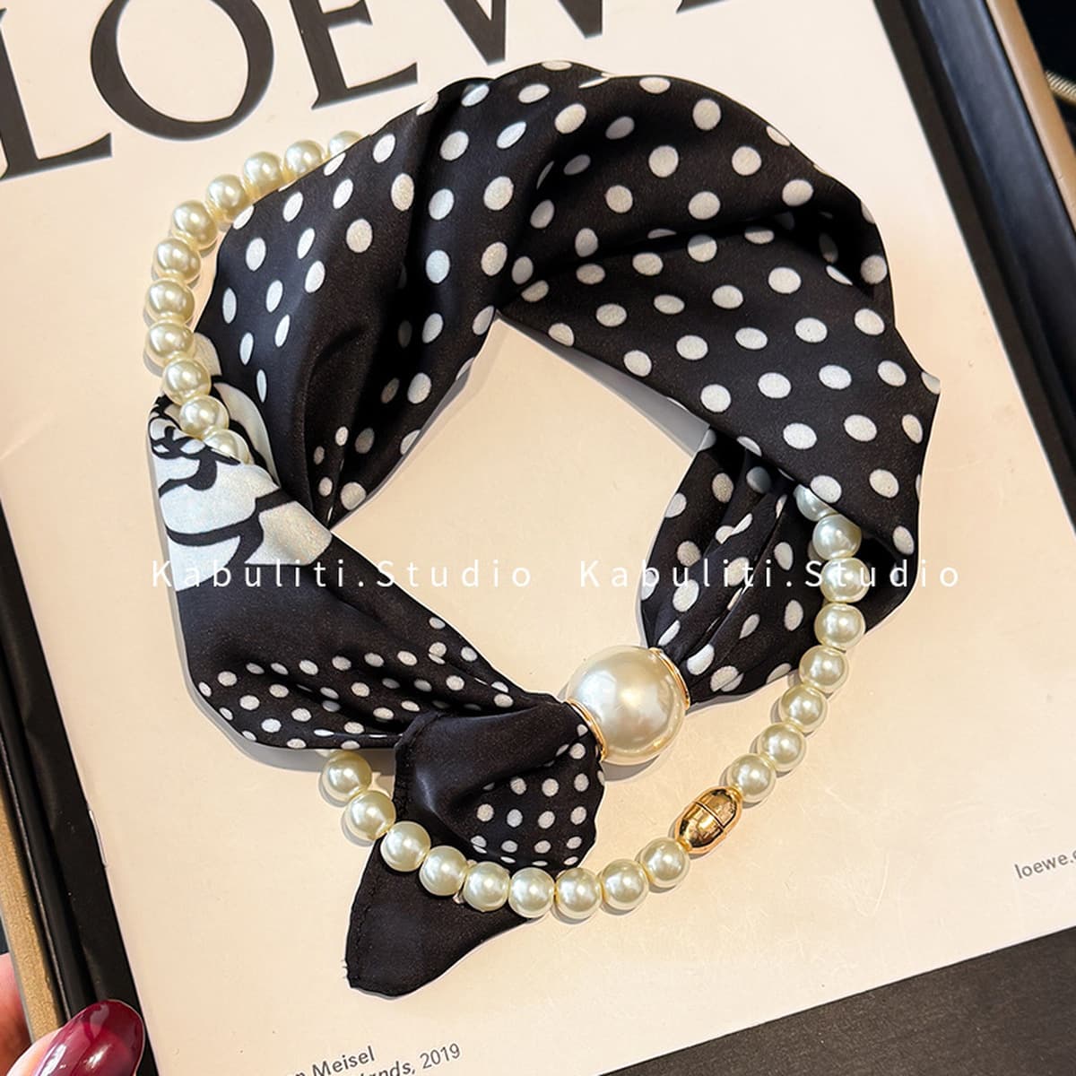 Белое жемчужное ожерелье с магнитной пряжкой, узкий длинный шелковый шарф для ушей, женский шарф на шею с рубашкой, тонкий...